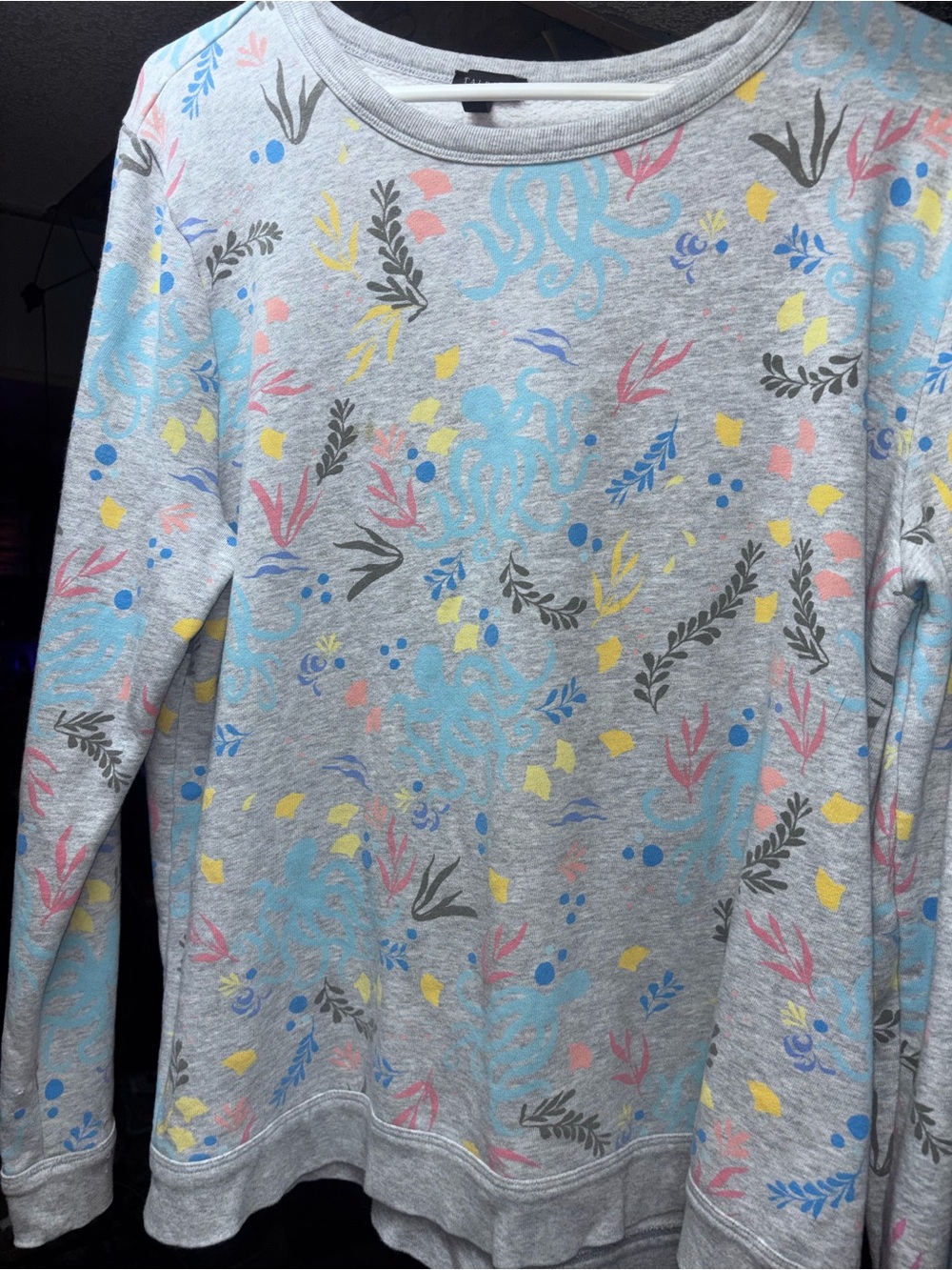 Talbots Light Gray Floral-Print Crewneck Sweatshirt